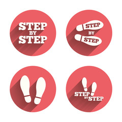 Step icons. Footprint shoes symbols.
