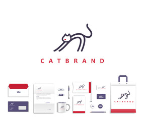 Vector artistic corporate identity template with cat logo and