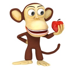 3d cute monkey with red apple