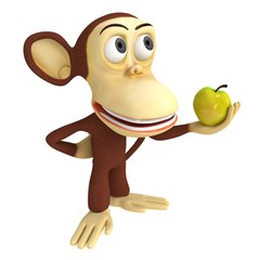 3d funny monkey with yellow apple