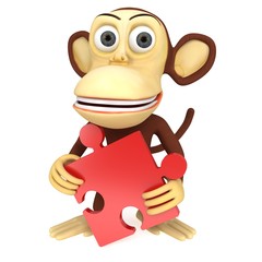 Fototapeta premium 3d funny monkey with red puzzle