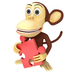 Fototapeta premium 3d funny monkey with red puzzle