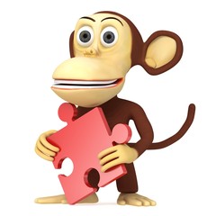 3d cute monkey with red puzzle
