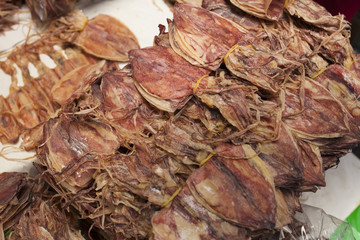 Dried squid in market