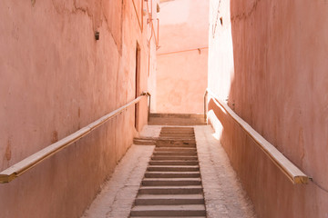 Stairs leading up into the old town of kashgar in Xinjiang China