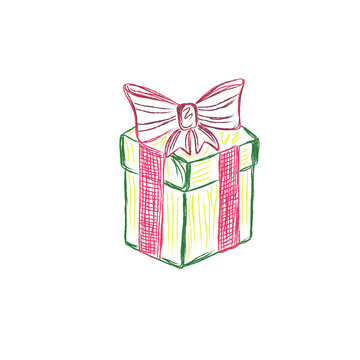 gift box, present, sketch, vector, illustration