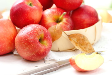 Red ripe apples in autumn