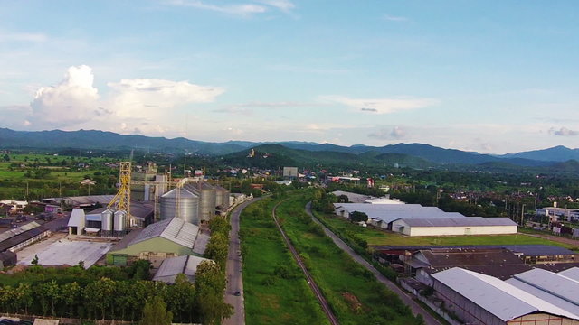 aerial view of Industrial Estate northern with railway transport thailand 