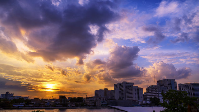 Sunset in urban area of Bangkok, Thailand