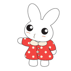 Cute cartoon bunny girl in a pretty pink dress.