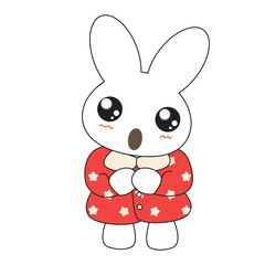 Cute cartoon bunny girl in a pretty pink dress. 