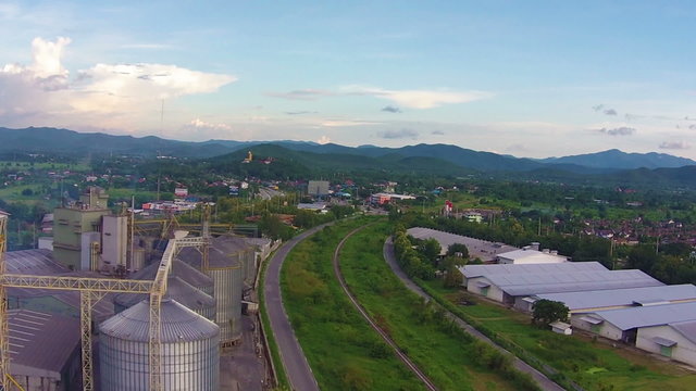 aerial view of Industrial Estate northern with railway transport thailand 