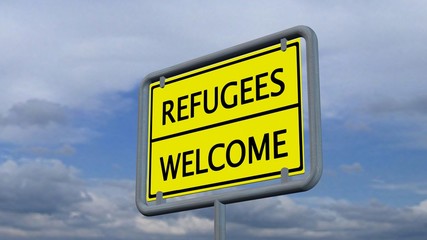 Obraz premium Refugees / Welcome sign