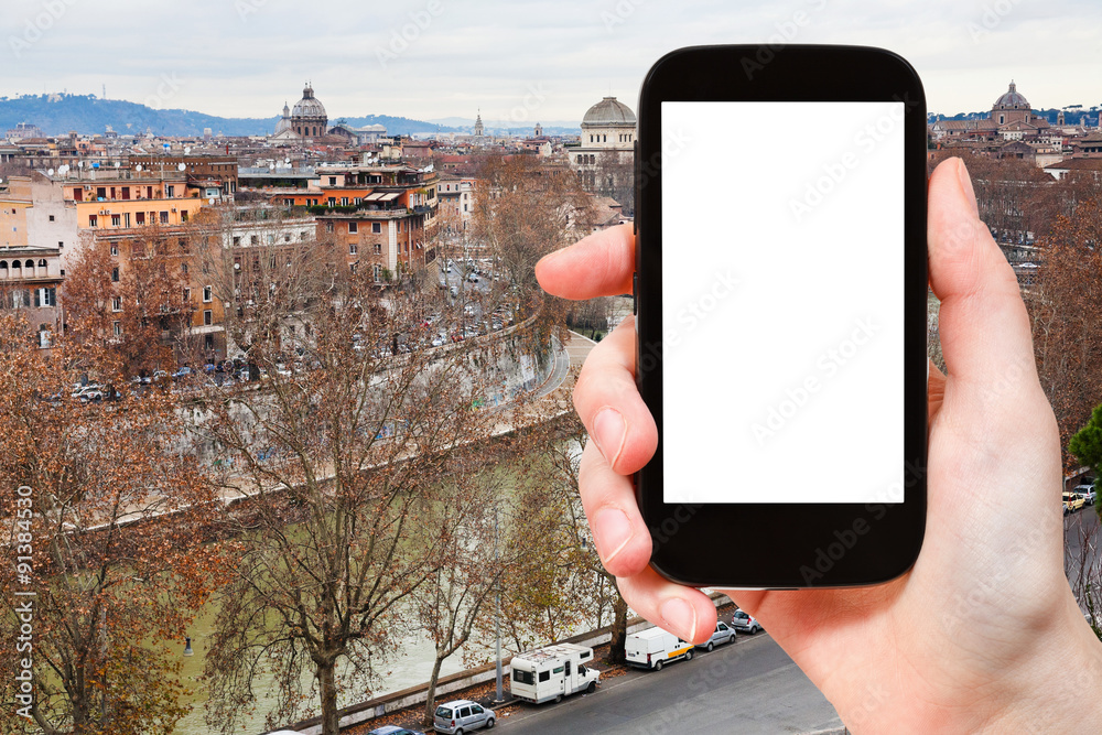 Wall mural smartphone and autumn Rome skyline