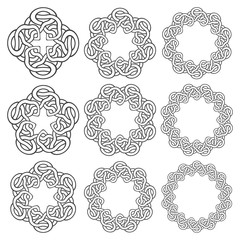 Set of magic knotting rings. Nine circular decorative elements with stripes braiding for your design
