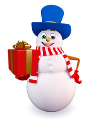 Cartoon Snowman with gift box
