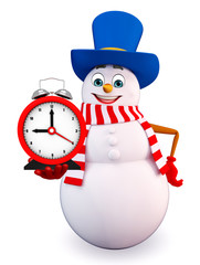 Cartoon Snowman with clock
