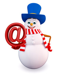 Cartoon Snowman with at the rate sign
