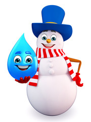 Cartoon Snowman with water drop