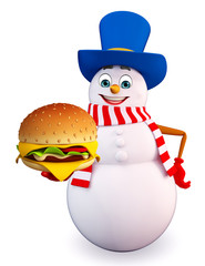 Cartoon Snowman with burger