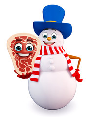 Cartoon Snowman with meat steak
