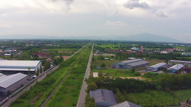 aerial view of Industrial Estate northern with railway transport thailand 