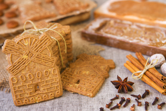 Dutch speculaas cookies with authentic wooden cookie cutters