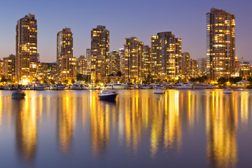 Fototapeta na wymiar Vancouver, British Columbia, Canada skyline across the water at