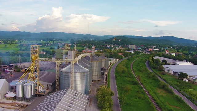 aerial view of Industrial Estate northern with railway transport thailand 