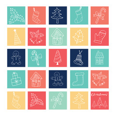 Merry Christmas doodle icons elements outline