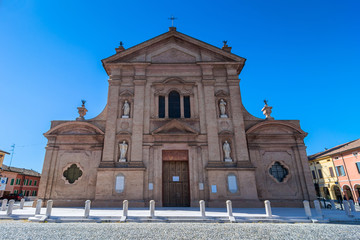 Church and main square in Novellara, Italy - 91389583