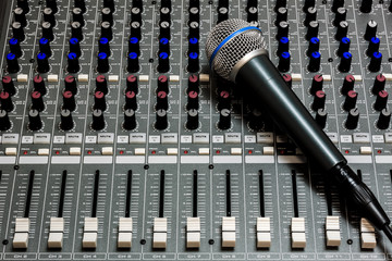 Microphone on sound  mixer.