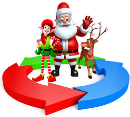 Santa Claus with elves and reindeer