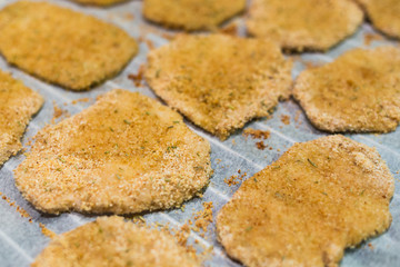 Slices of meat breaded