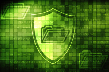 Protection concept: pixelated Shield icon on digital background