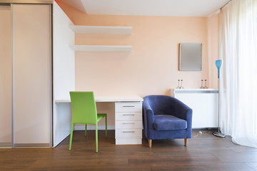 Naklejka na ściany i meble Interior of a empty modern teenage room in loft apartment..