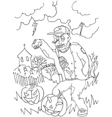 The simple coloring on Halloween theme made by hand drawing with black pencil on a white background