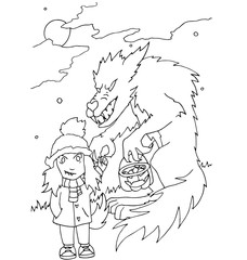 Obraz premium The simple coloring on Halloween theme made by hand drawing with black pencil on a white background