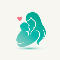 mother and baby stylized vector silhouette