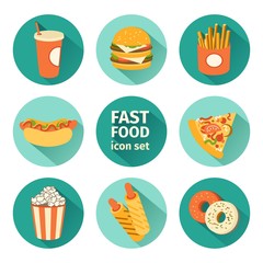 vector icon set fast food. flat design