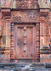 Fototapeta na wymiar Fine sandstone carving at bpraa-sàat banteay srei,Siem Reap,Cambodia