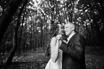 Couple in love at the dense forest
