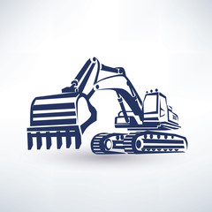 excavator symbol, stylized vector silhouette - 91397915