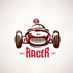 retro race car, vintage vector symbol, emblem, label template