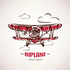 retro biplane, vintage airplane vector symbol, emblem, label tem © lapencia