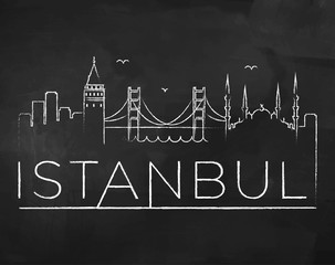 Fototapeta premium Istanbul City Skyline with Chalk Drawing on a Blackboard
