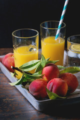 Peaches on branch and juice