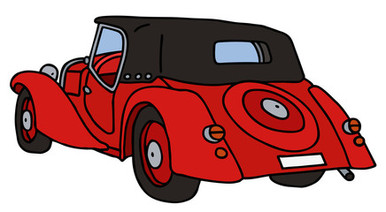 Vintage red cabriolet, hand drawn vector illustration