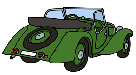 Vintage green cabriolet, hand drawn vector illustration