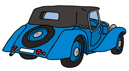 Vintage blue cabriolet, hand drawn vector illustration